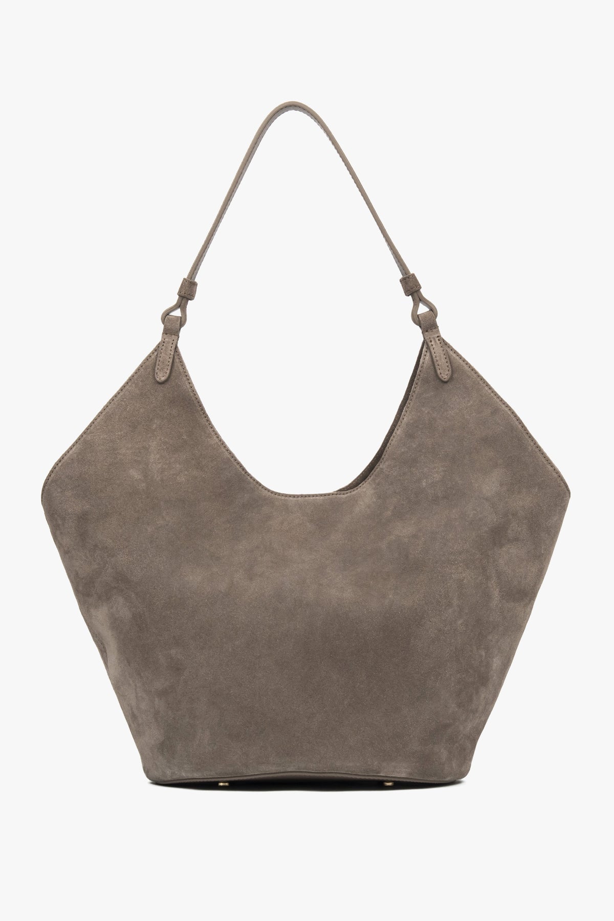 Sleek and spacious, this Estro hobo bag in grey velour combines luxury material with practical design, perfect for daily wear.