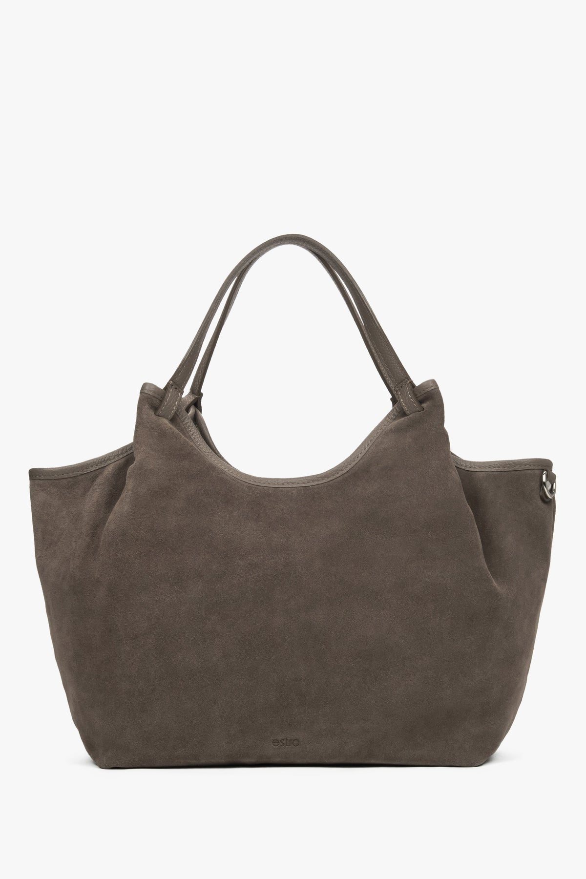 Women's Dark Grey Shopper Handbag made of Premium Italian Genuine Velour Estro ER00118340.