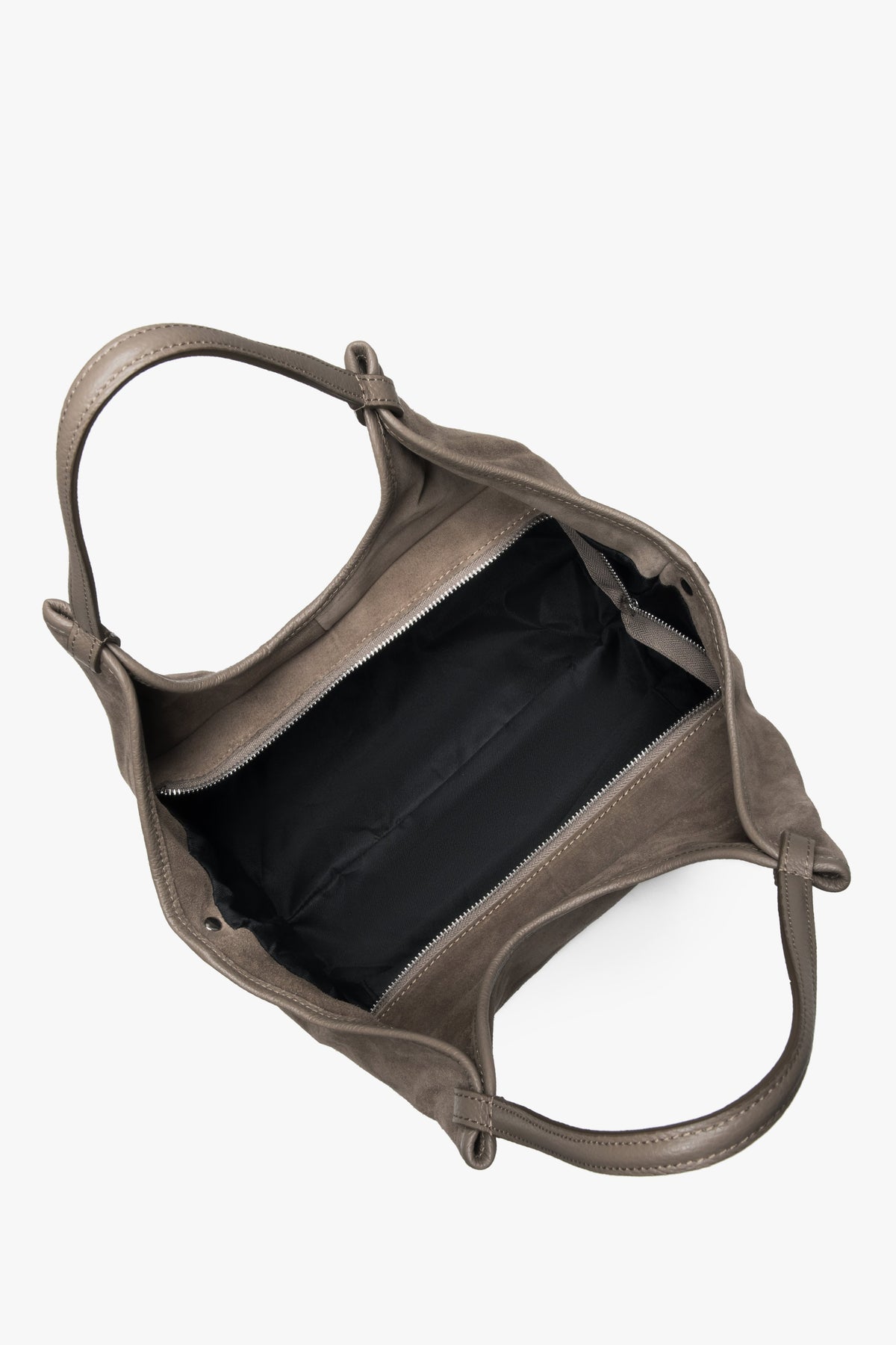 Women's dark grey shopper handbag made of Premium Italian Genuine Velour.