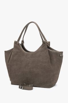 Women's dark grey shopper handbag made of Premium Italian Genuine Velour Estro ER00118340.