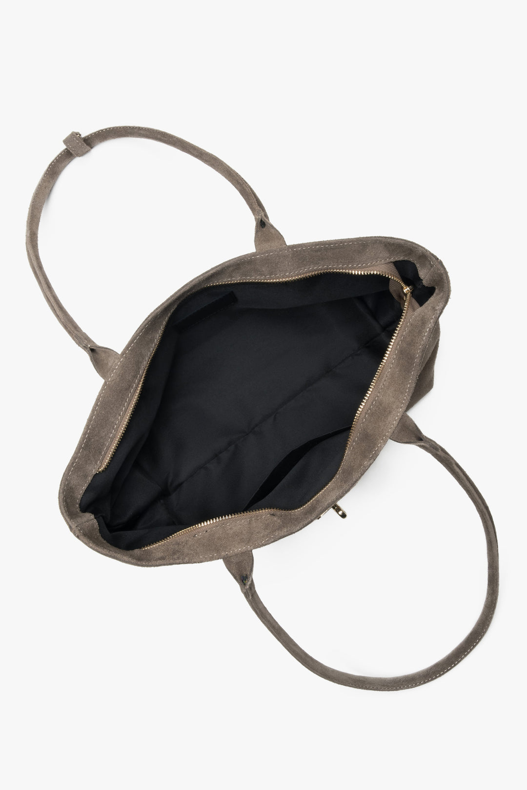 Women's dark grey tote handbag made of Premium Italian Genuine Velour with long handles.
