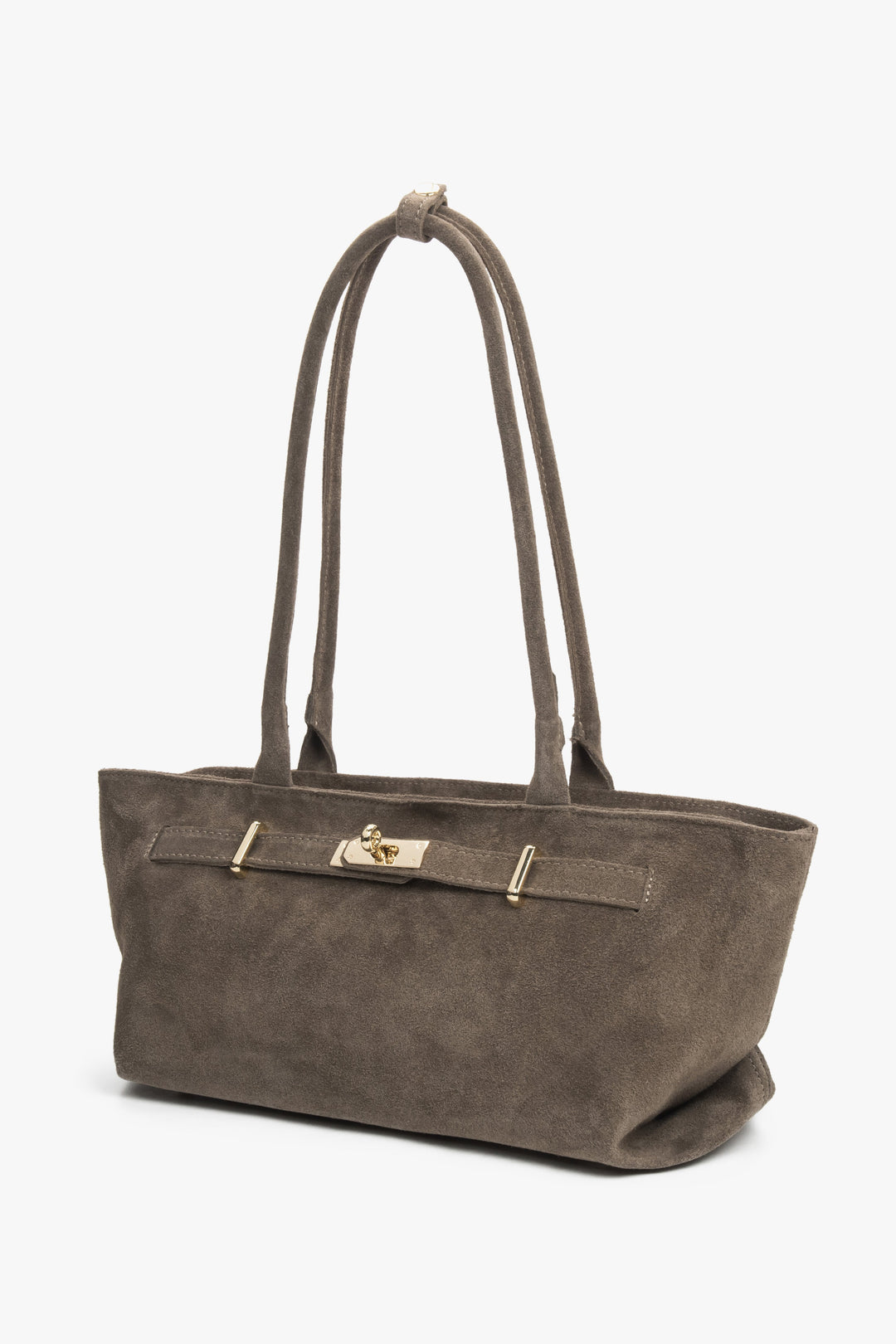 Women's tote handbag, dark grey, made of Premium Italian Genuine Velour, with long handles.
