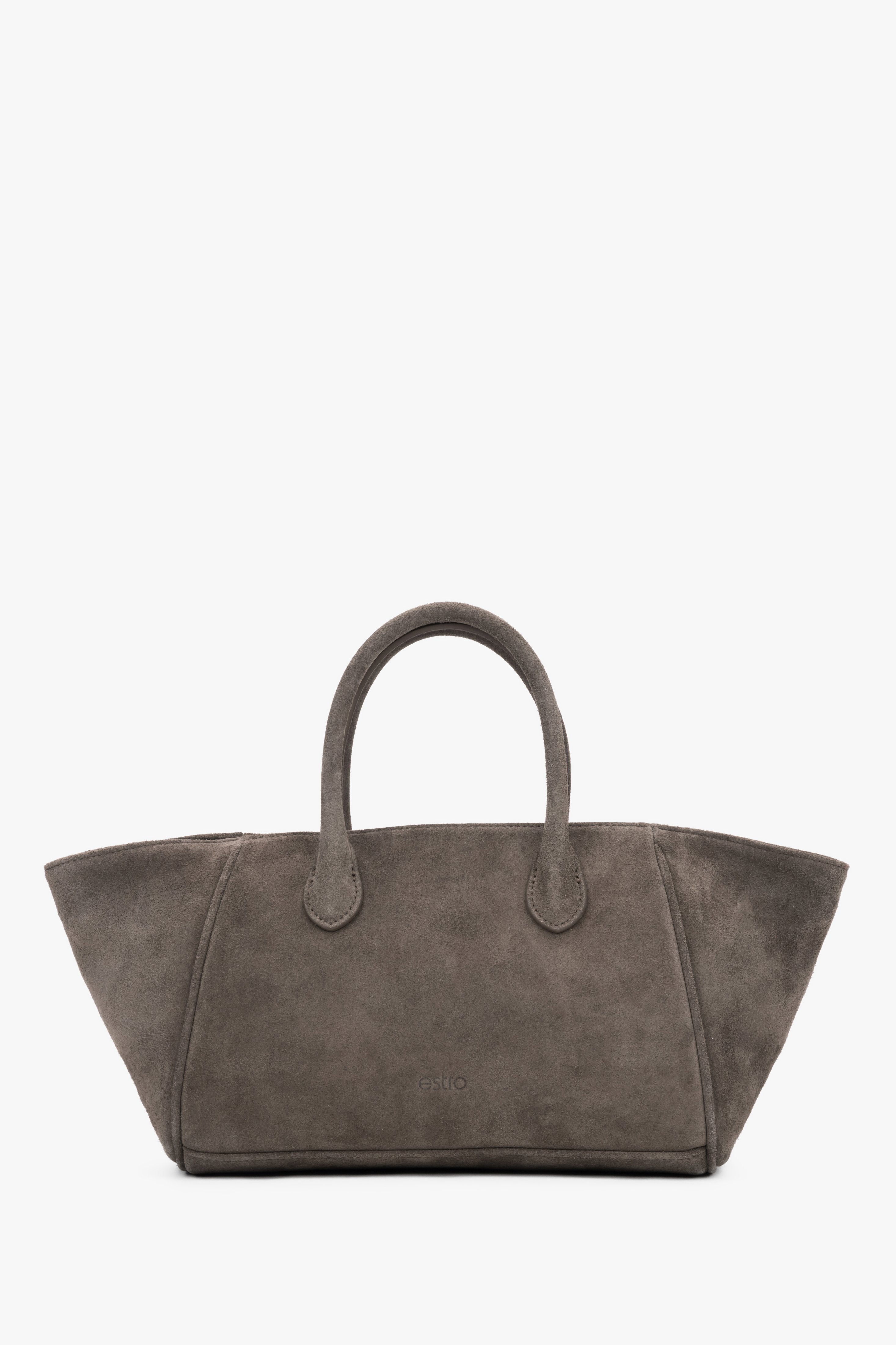 Women’s Dark Grey Top-Handle Tote Bag made of Genuine Velour Estro ER00119882.
