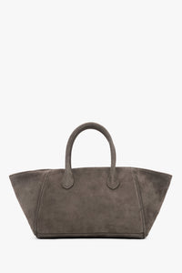 Women’s Dark Grey Top-Handle Tote Bag made of Genuine Velour Estro ER00119882.