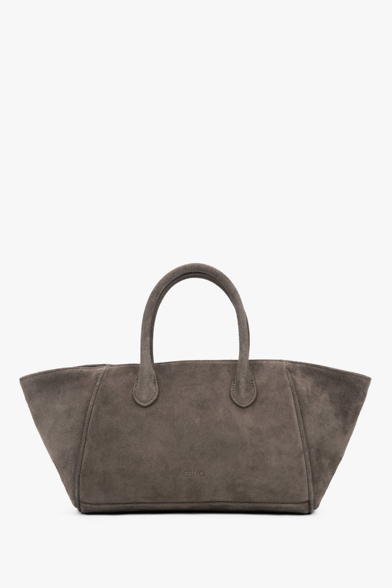 Women’s Dark Grey Top-Handle Tote Bag made of Genuine Velour Estro ER00119882.