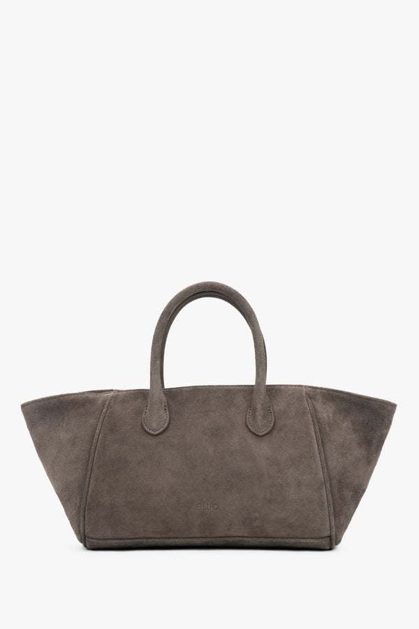 Women’s Dark Grey Top-Handle Tote Bag made of Genuine Velour Estro ER00119882.