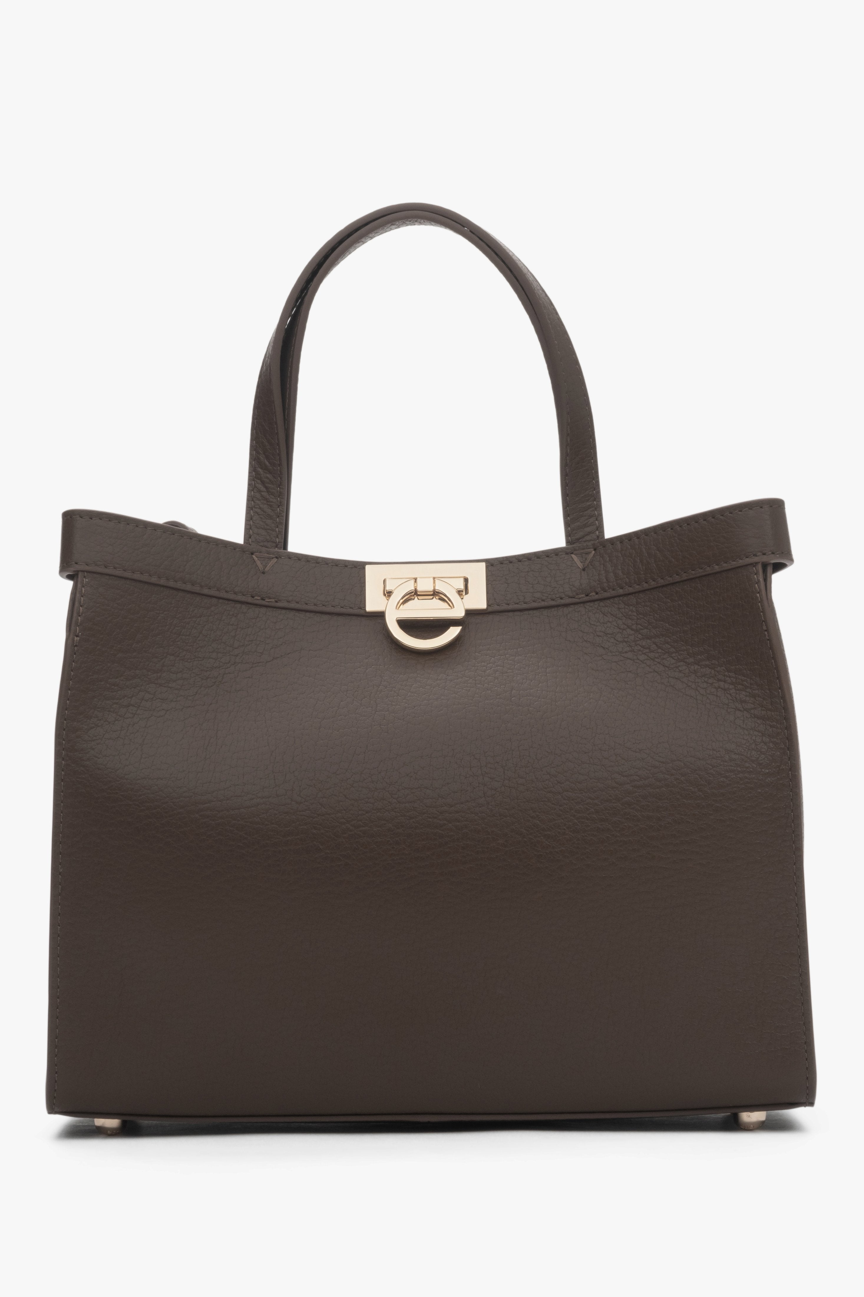 Women’s Dark Mocha Leather Tote Bag with Gold Hardware Estro ER00118898.