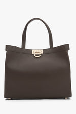 Women’s Dark Mocha Leather Tote Bag with Gold Hardware Estro ER00118898.
