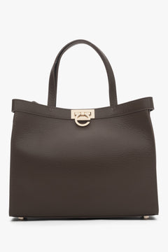 Women’s Dark Mocha Leather Tote Bag with Gold Hardware Estro ER00118898.