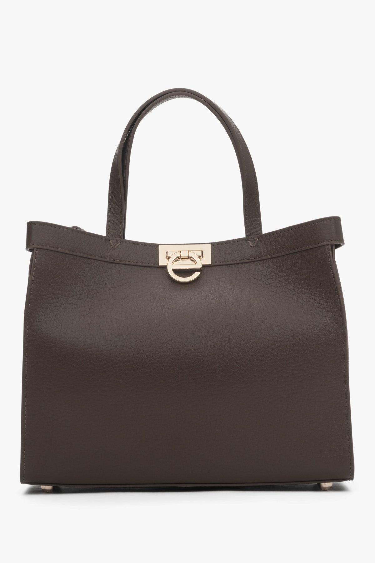 Women’s Dark Mocha Leather Tote Bag with Gold Hardware Estro ER00118898.