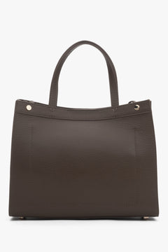 Elegant dark mocha tote bag made of genuine leather with refined gold hardware and a structured silhouette.