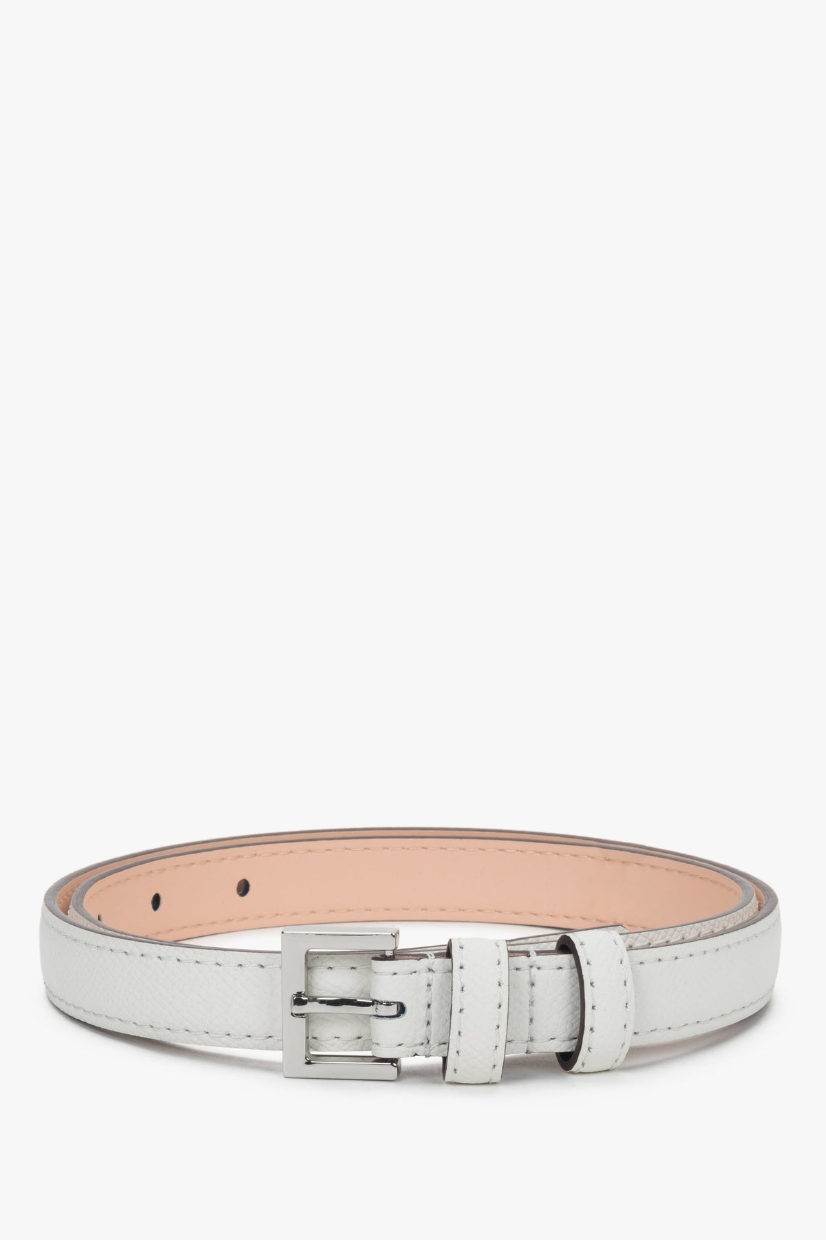 Women's subtle white leather belt with elegant silver accents, Estro ER00118289.