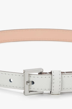 Delicate women's white genuine leather belt with refined silver details, Estro ER00118289.