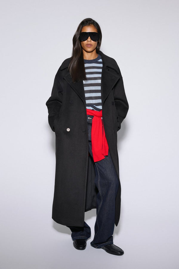 Classic women's double-breasted wool coat in black, Estro collection.