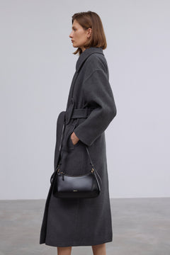 Classic women's double-breasted wool coat in dark grey, Estro collection.