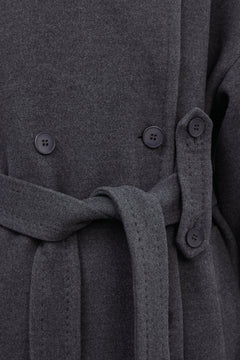 Women's dark grey maxi coat made of natural wool, double-breasted model by Estro.