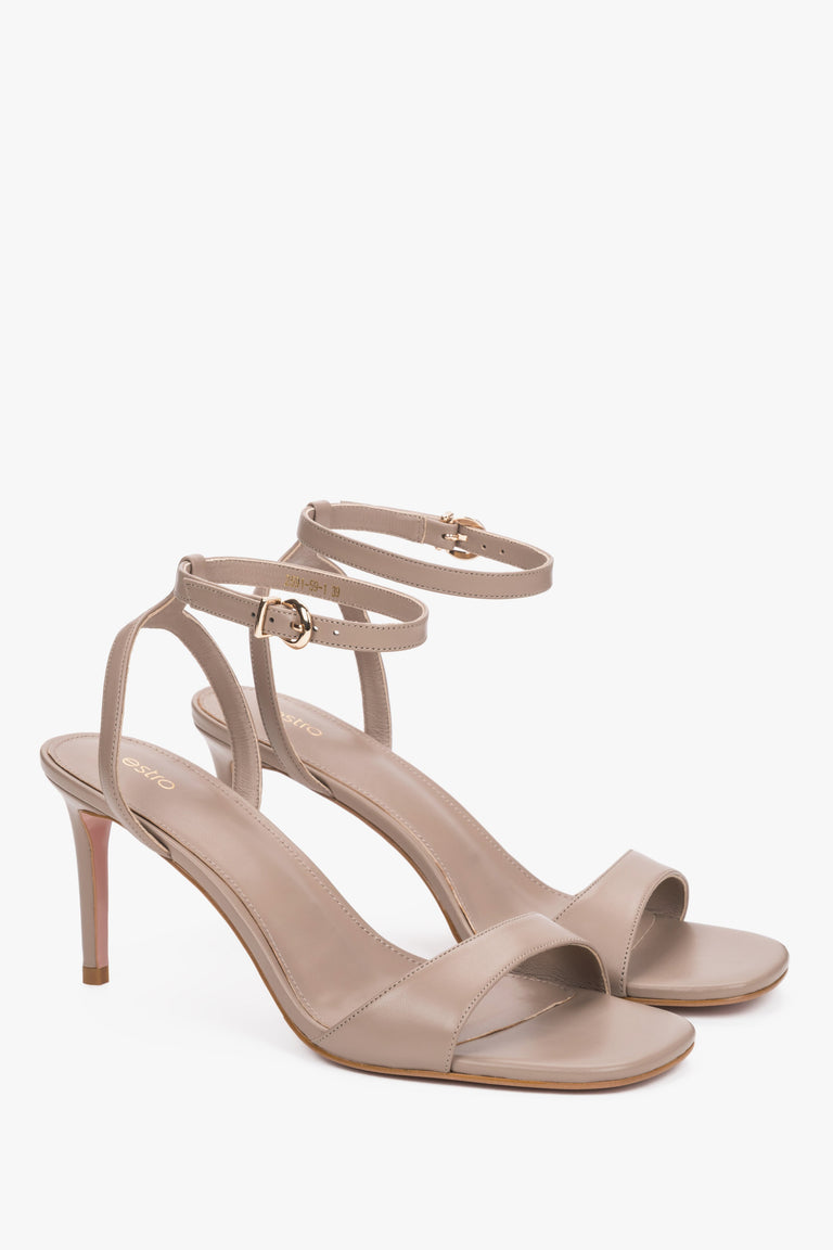 Beige women's stiletto sandals made of genuine leather, Estro.