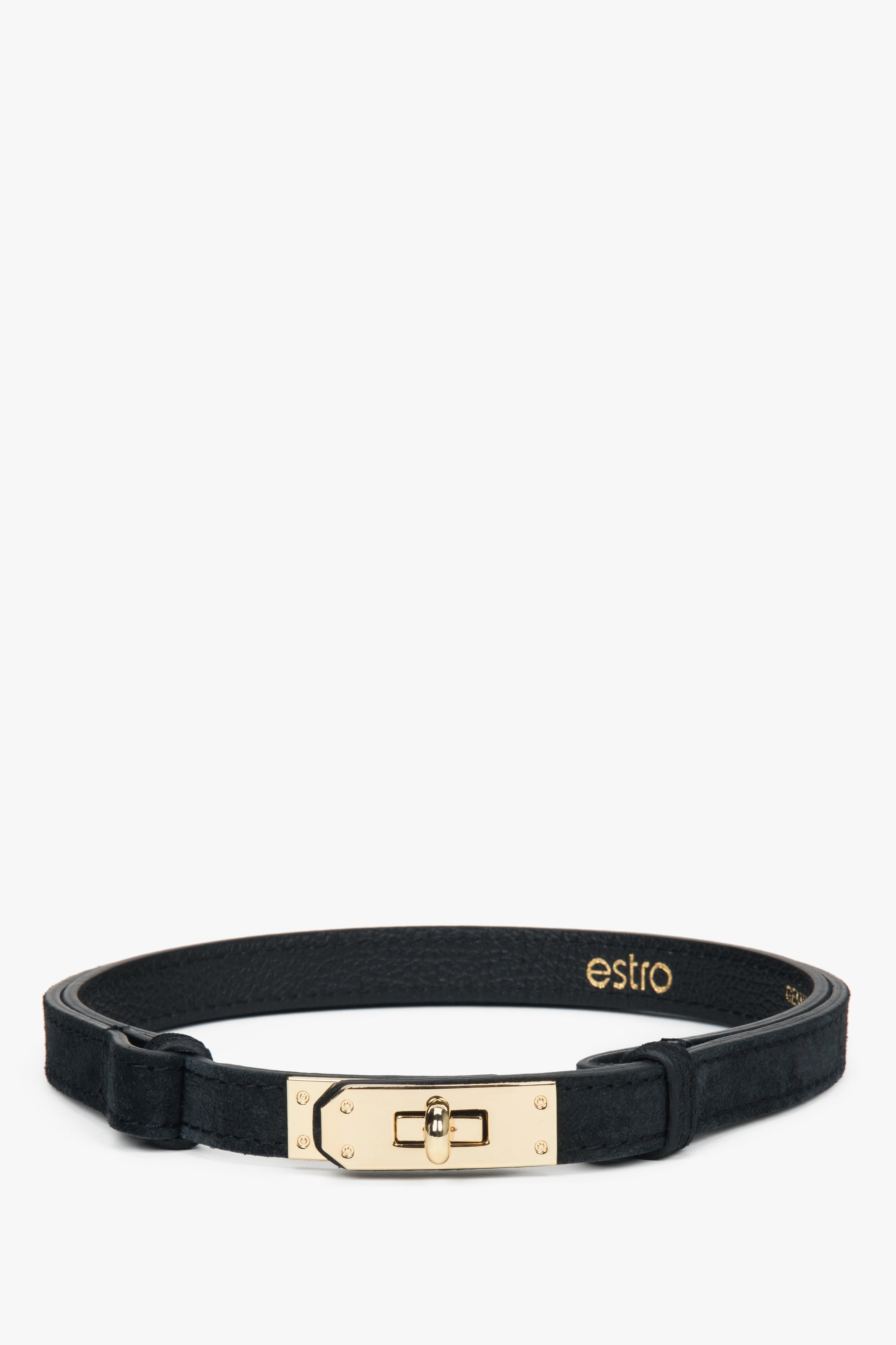 Women's Elegant Black Belt made of Premium Italian Genuine Velour Estro ER00118658.