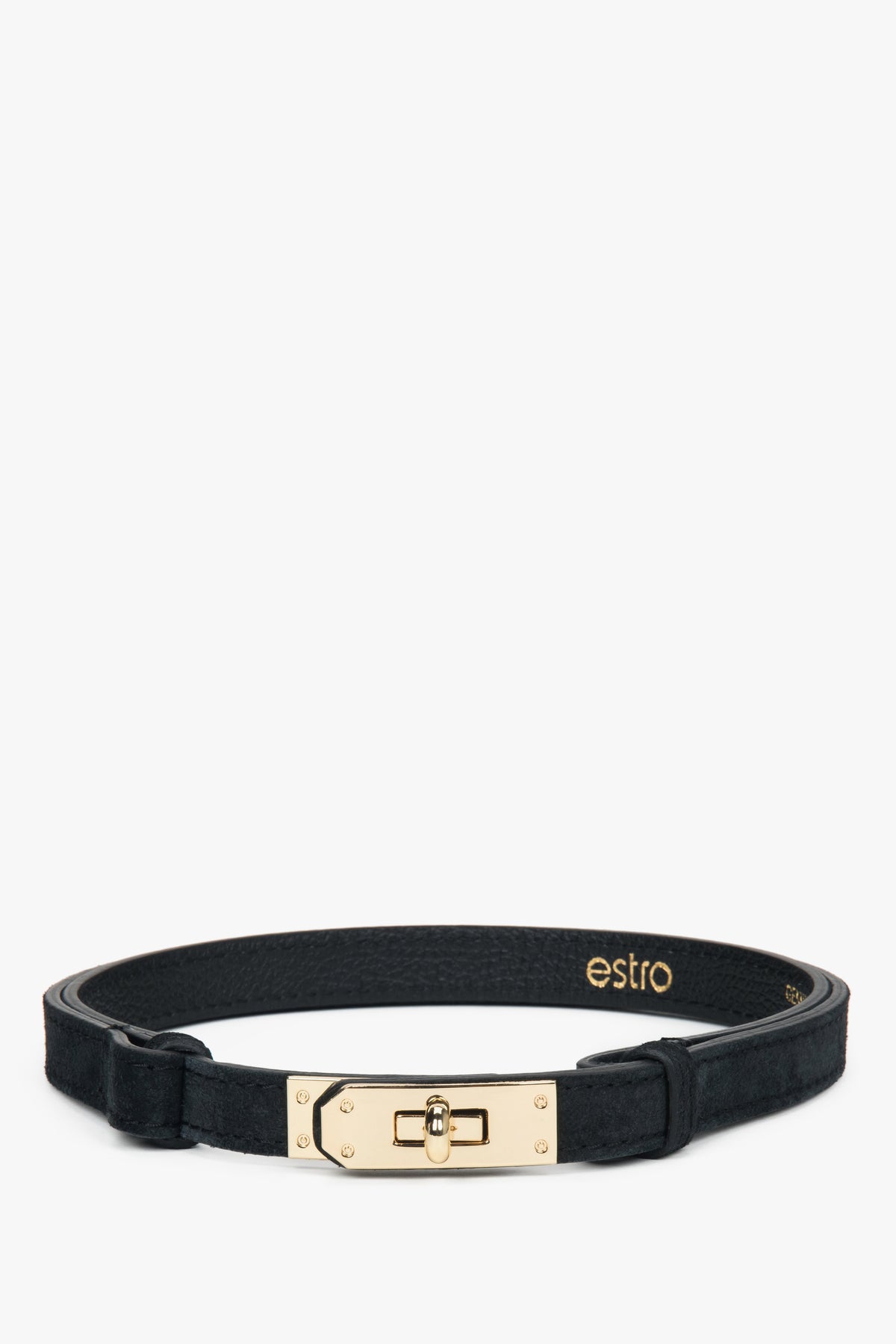 Women's Elegant Black Belt made of Premium Italian Genuine Velour Estro ER00118658.