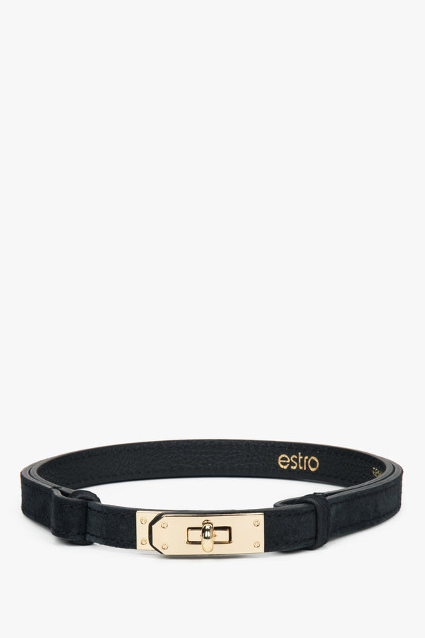 Women's Elegant Black Belt made of Premium Italian Genuine Velour Estro ER00118658.
