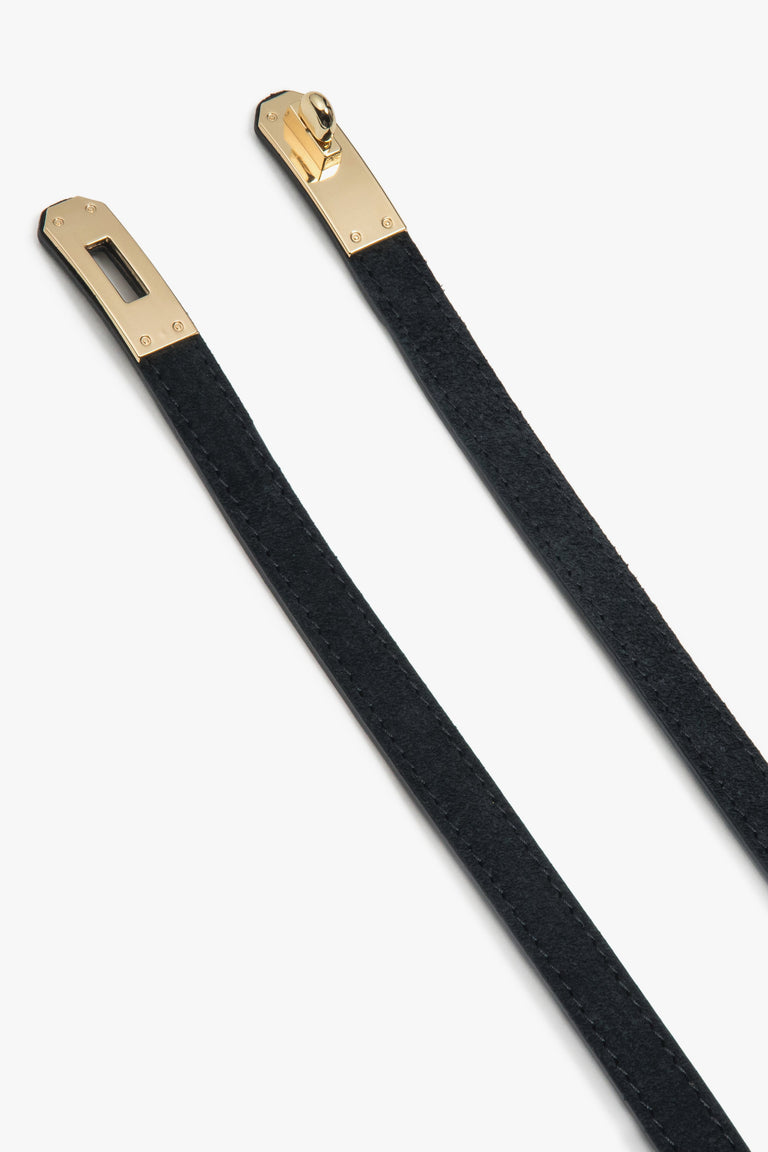 Women's, elegant, black belt made of Italian natural velour Premium Estro.