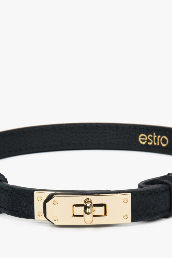 Elegant Estro women's belt, black, made of Italian premium natural velour.