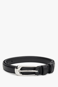 Women's Elegant Black Leather Belt with Silver-Tone Hardware Estro ER00120700.