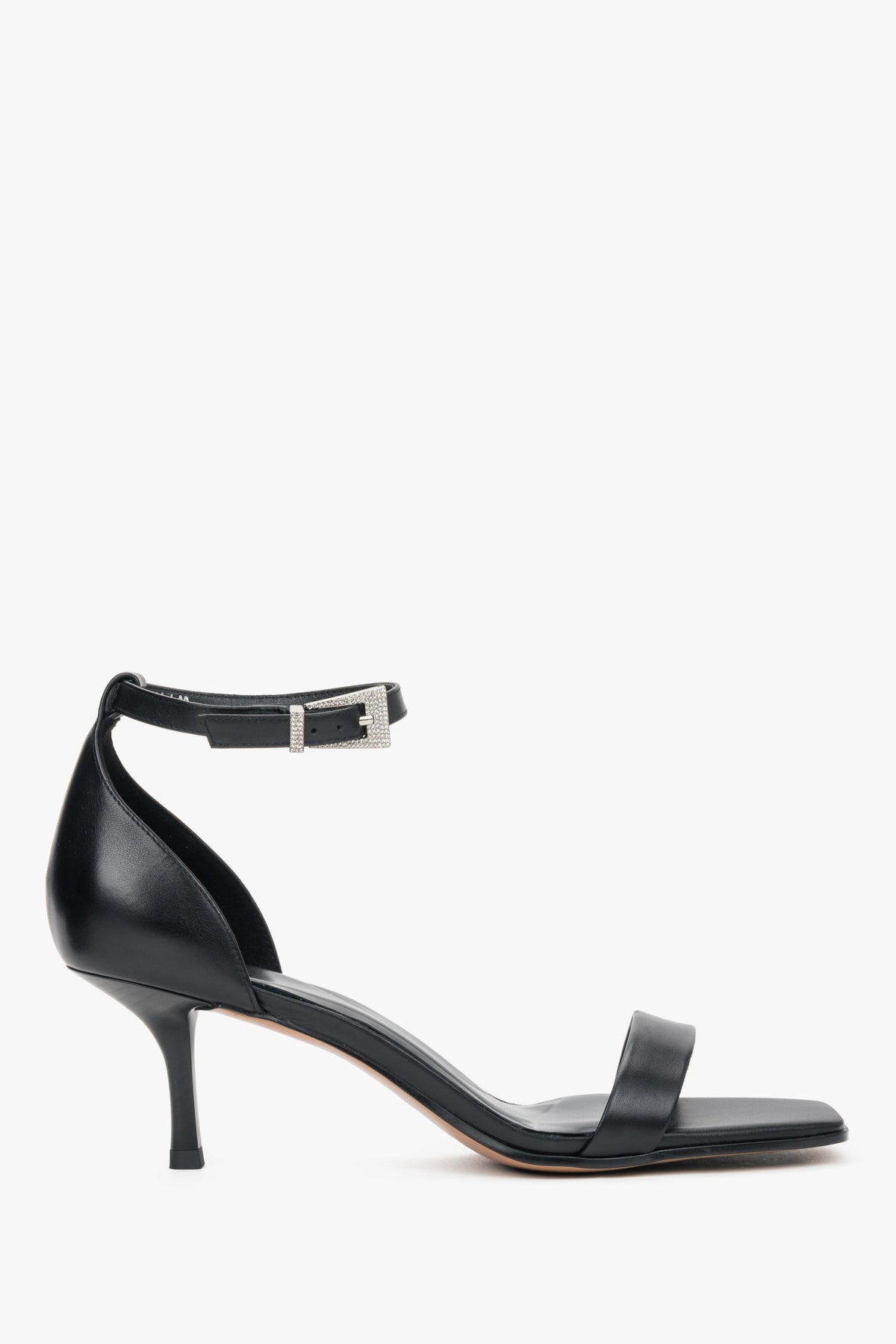 Women's Elegant Black Genuine Leather Sandals with Low Heel Estro ER00119369.