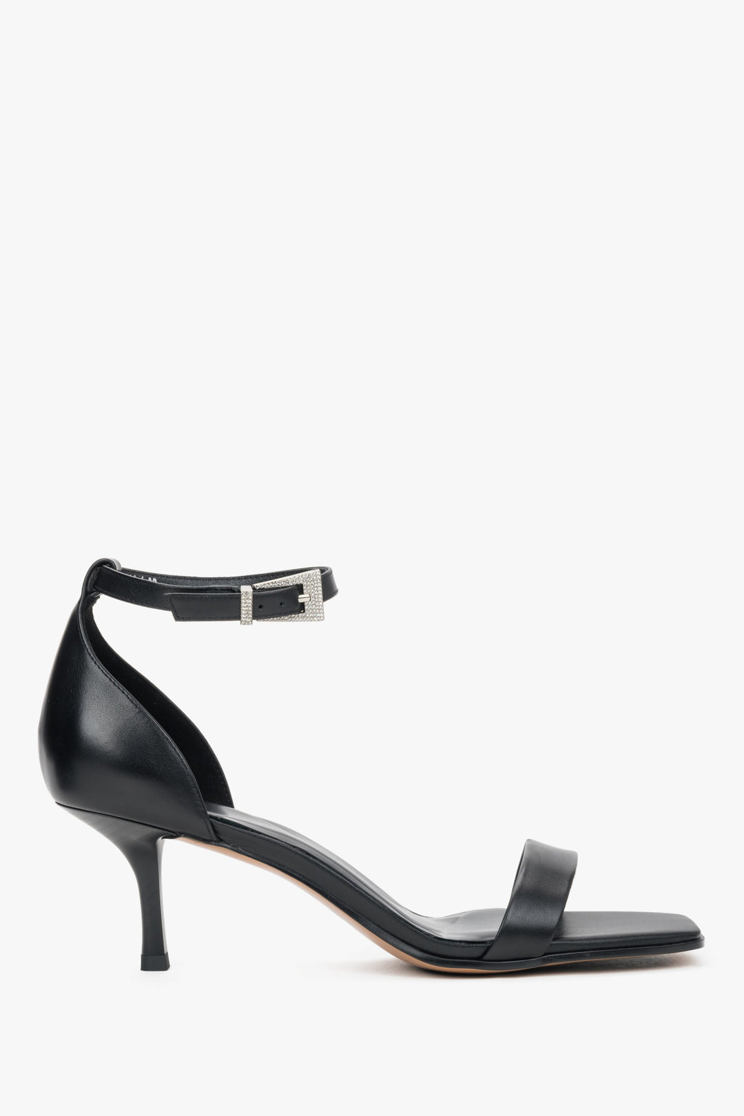 Women's Elegant Black Genuine Leather Sandals with Low Heel Estro ER00119369.