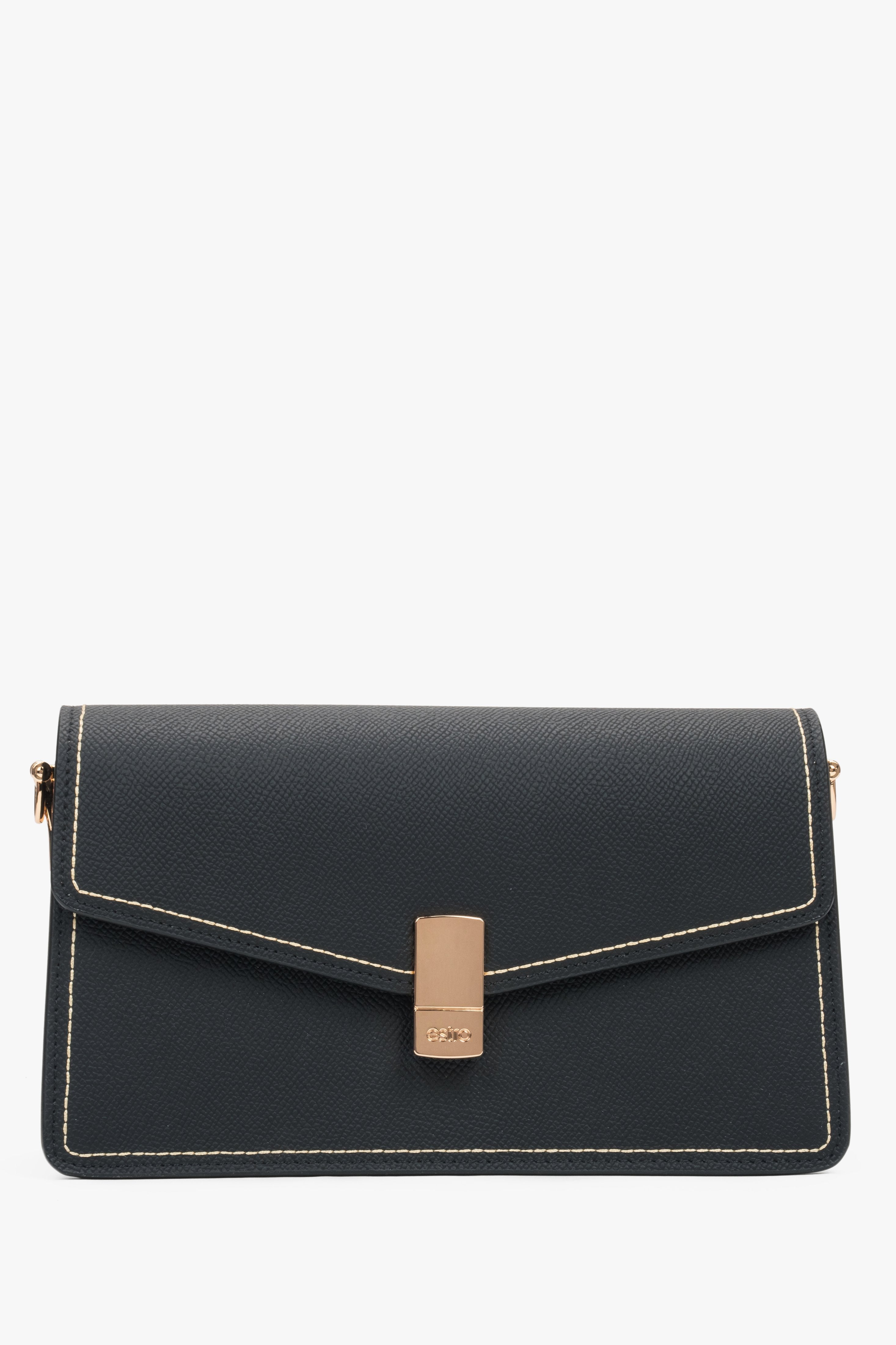 Women’s Elegant Black Leather Shoulder Bag with Gold Details Estro ER00117249.
