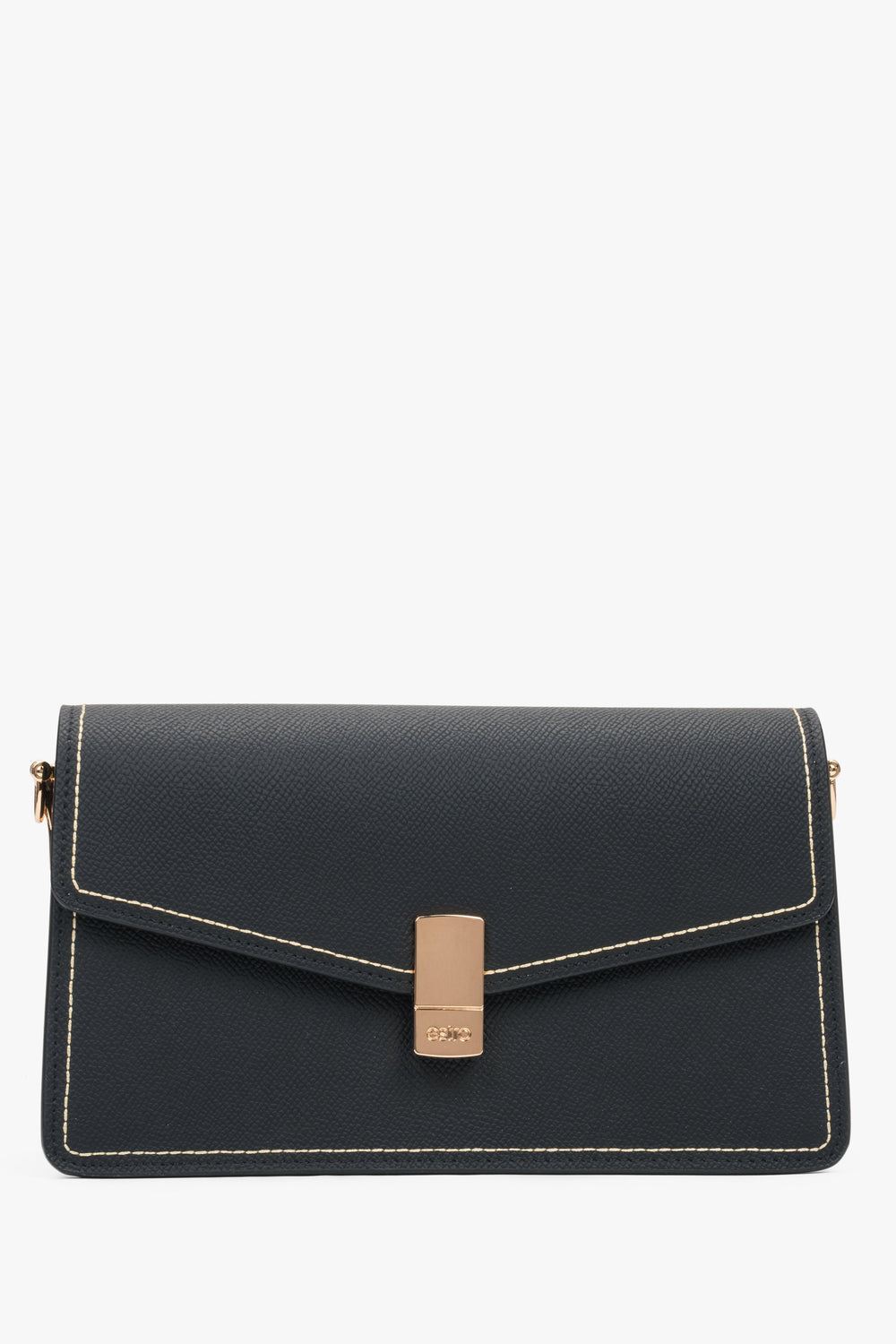 Women’s Elegant Black Leather Shoulder Bag with Gold Details Estro ER00117249.