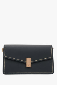 Women’s Elegant Black Leather Shoulder Bag with Gold Details Estro ER00117249.