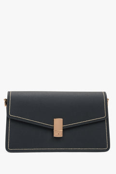 Women’s Elegant Black Leather Shoulder Bag with Gold Details Estro ER00117249.