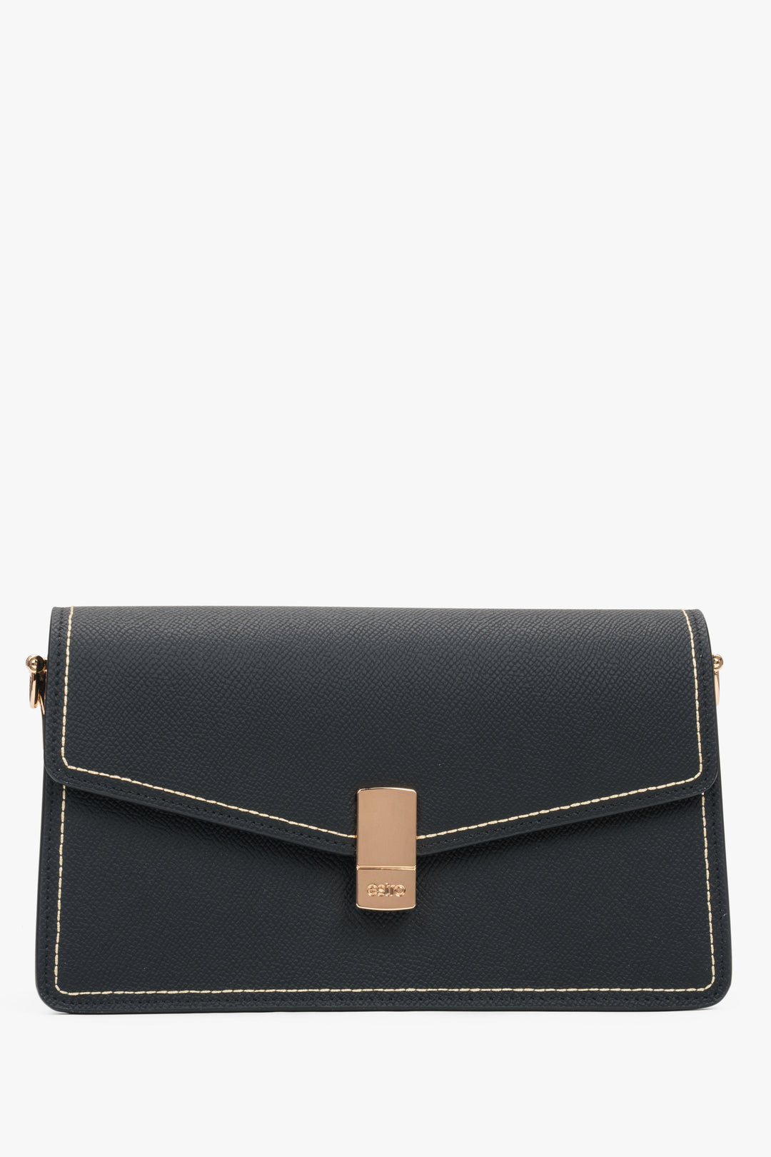 Women’s Elegant Black Leather Shoulder Bag with Gold Details Estro ER00117249.
