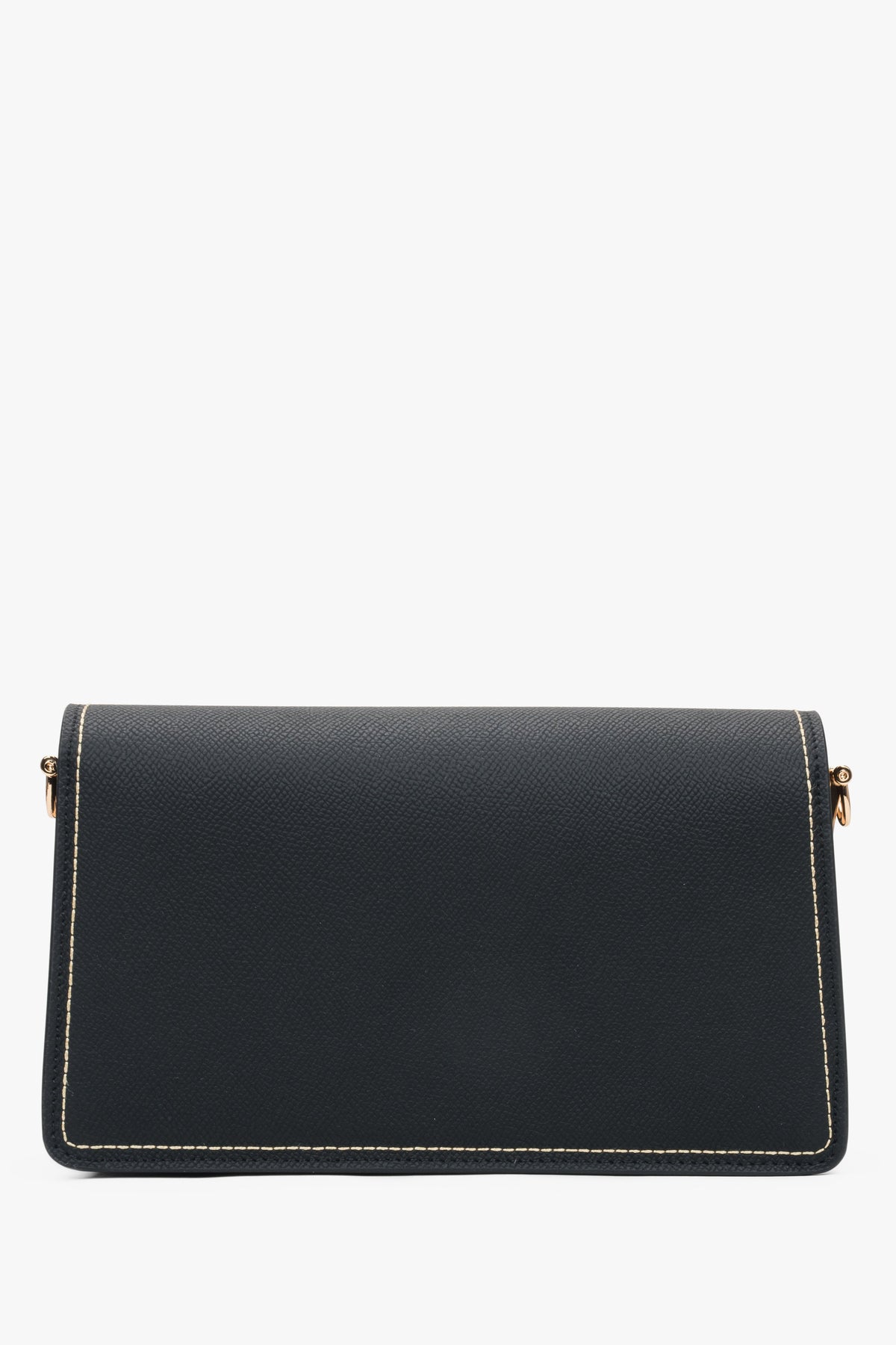 Elegant black women’s shoulder bag with gold details.