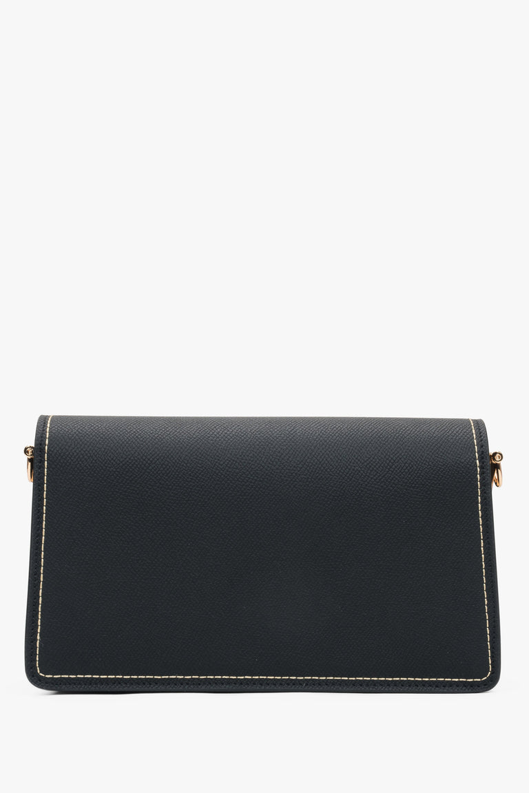 Elegant black women’s shoulder bag with gold details.