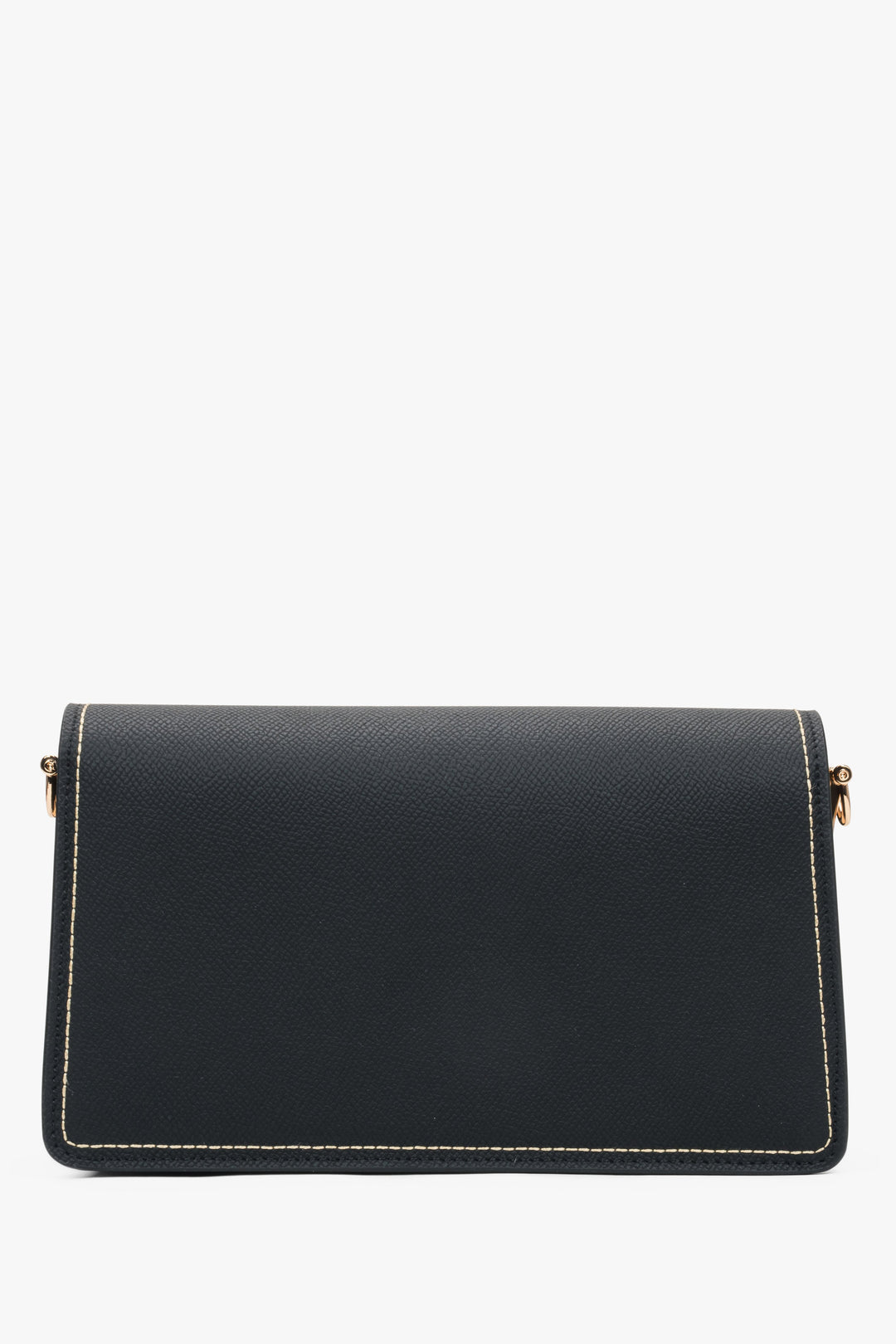Elegant black women’s shoulder bag with gold details.