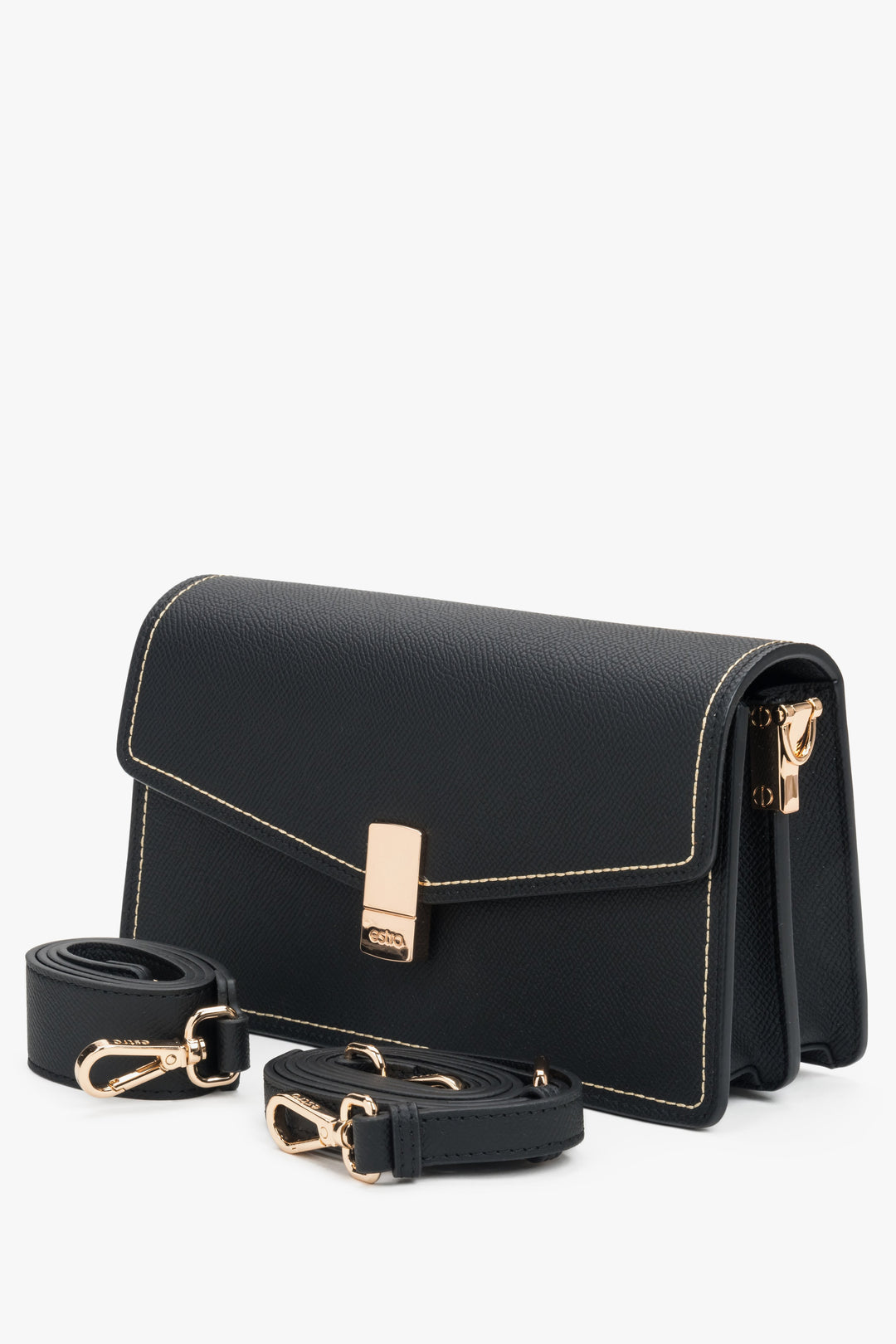 Women’s elegant black shoulder bag with gold details — Estro.