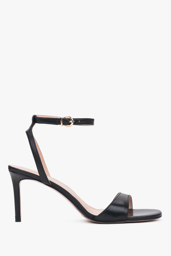 Women's Elegant Black Leather Stiletto Sandals Estro ER00119510.