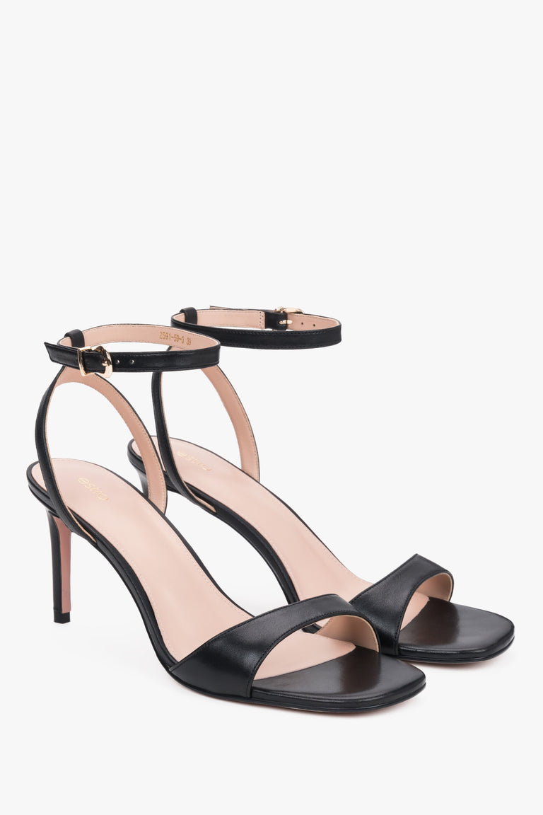Black women's stiletto sandals made of genuine leather, Estro.