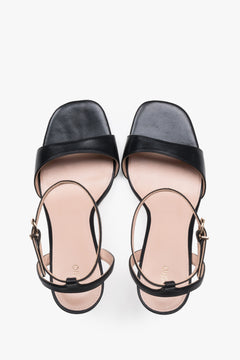 Women's black sandals on an 8 cm stiletto, genuine leather, Estro.