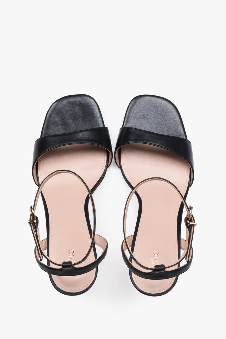 Women's black sandals on an 8 cm stiletto, genuine leather, Estro.