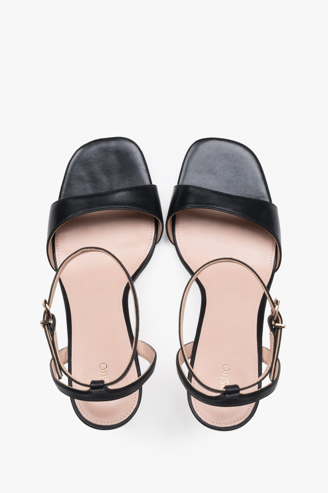 Women's black sandals on an 8 cm stiletto, genuine leather, Estro.