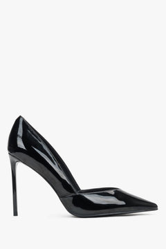 Women's elegant black pumps with a pointed toe made of patent leather Estro.