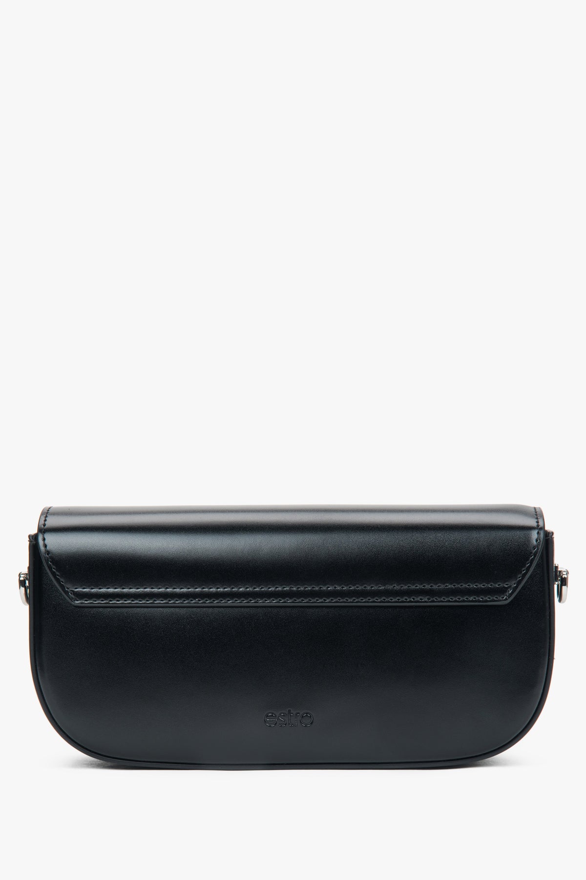 Women's black genuine leather shoulder bag Estro - front view showing silver hardware.