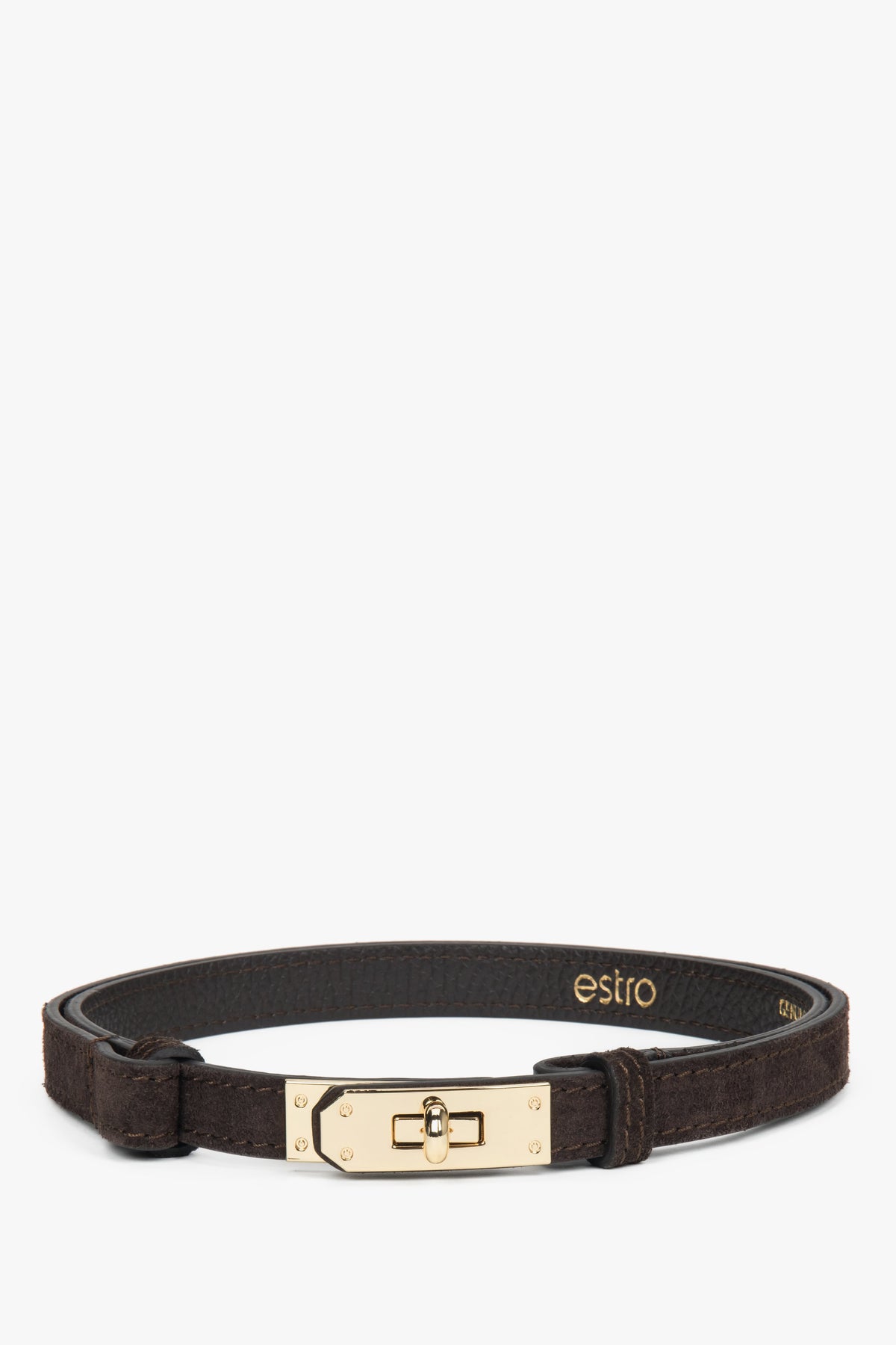 Women's Elegant Dark Brown Belt made of Premium Italian Genuine Velour Estro ER00118659.