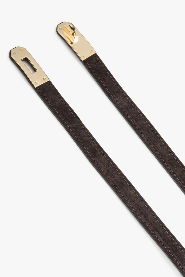 Women's, elegant, dark brown belt made of Italian natural velour Premium Estro.