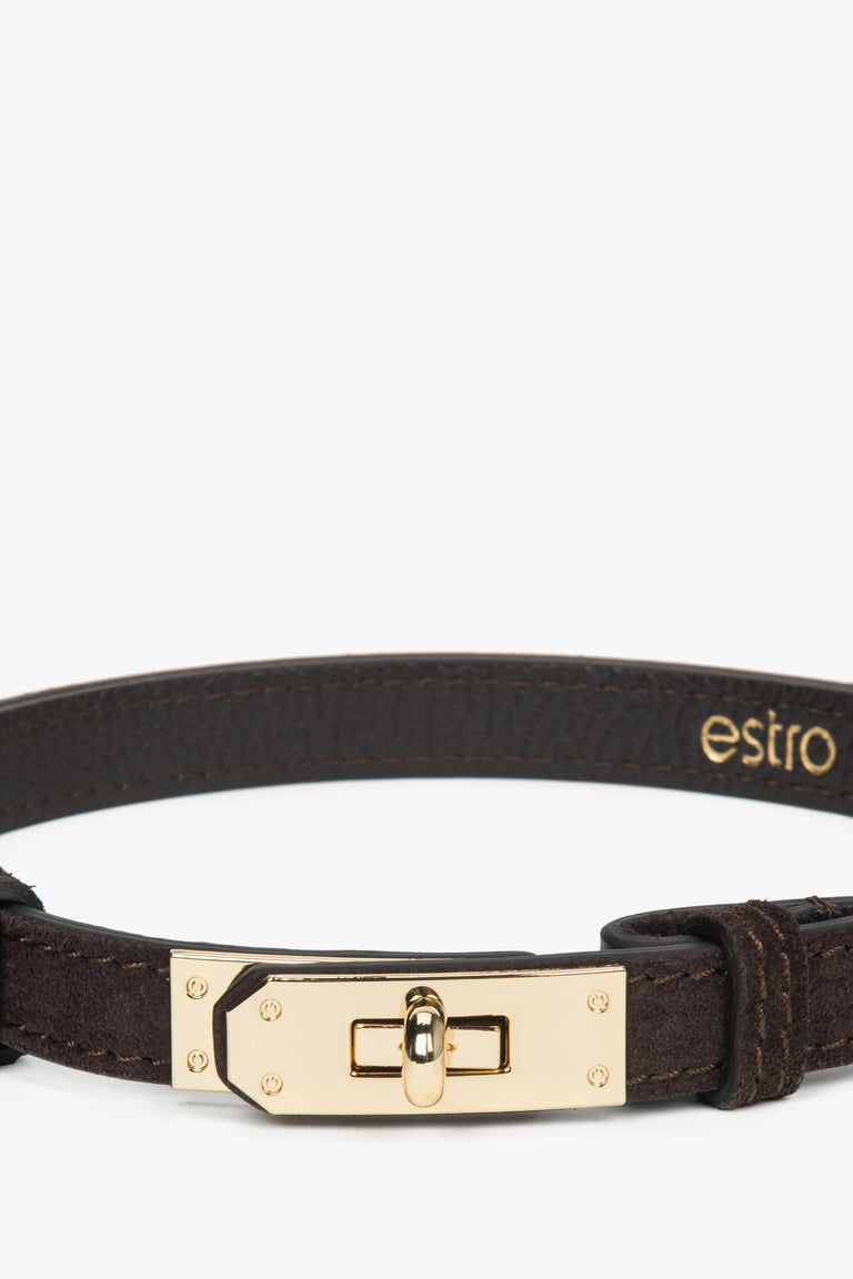 Elegant Estro women's belt, dark brown, made of Italian premium natural velour.