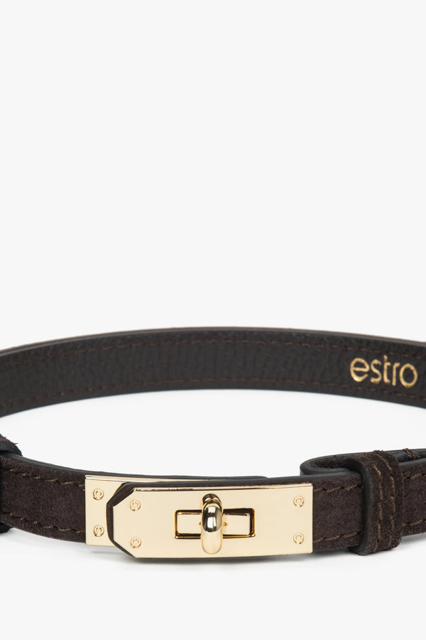 Elegant Estro women's belt, dark brown, made of Italian premium natural velour.