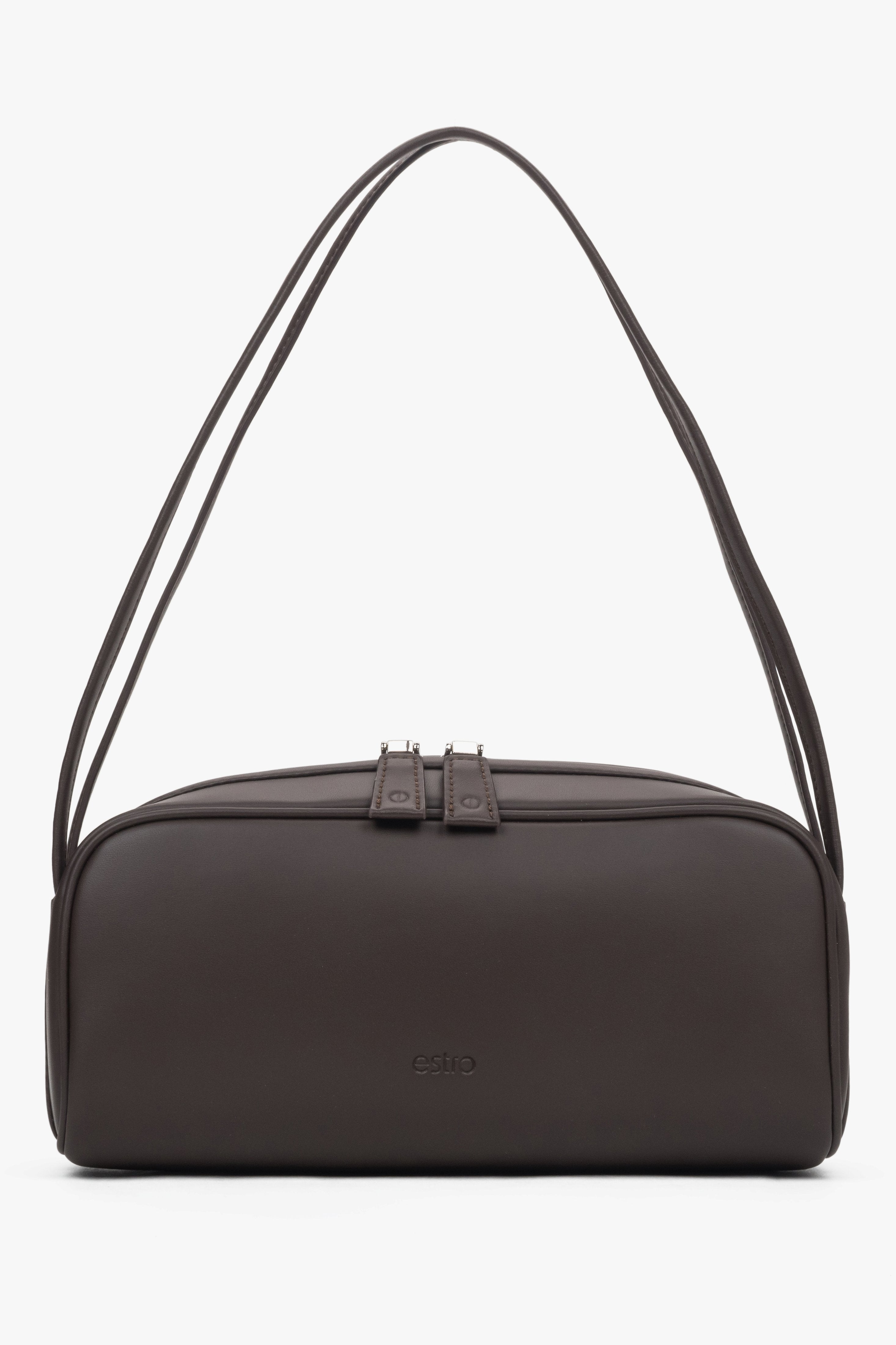 Women’s Elegant Dark Brown Shoulder Bag made of Genuine Leather Estro ER00118389.